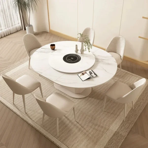 طاولة طعام دائرية ابيض 6 كراسي