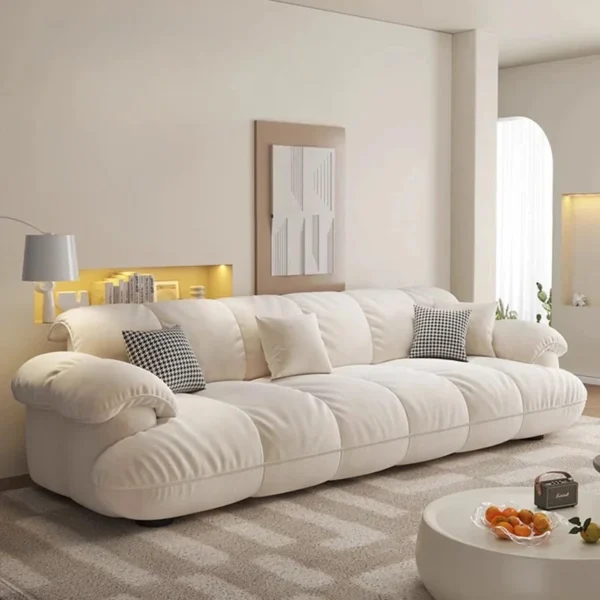 كنب مودرن مخمل ابيض من تصميم بسيط وناعم