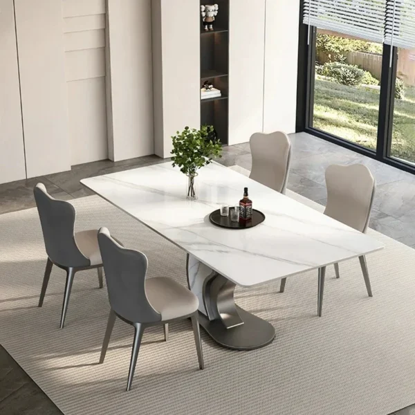 طاولة طعام بقاعدة بتصميم حديث مع كراسي