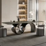 طاولات طعام مودرن بإطار ذهبي - Image 2
