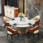 طاولة طعام رخامية دائرية مع كراسي - Image 2