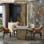طاولة طعام رخامية دائرية مع كراسي - Image 3