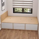 سرير نوم مفرد من خشب بمساحات تخزين - Image 3