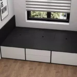 سرير نوم مفرد من خشب بمساحات تخزين - Image 4