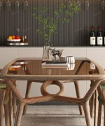 طاولة طعام خشبية بسطح زجاجي مع كراسي شيك - Image 8