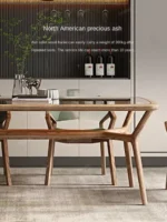 طاولة طعام خشبية بسطح زجاجي مع كراسي شيك - Image 3