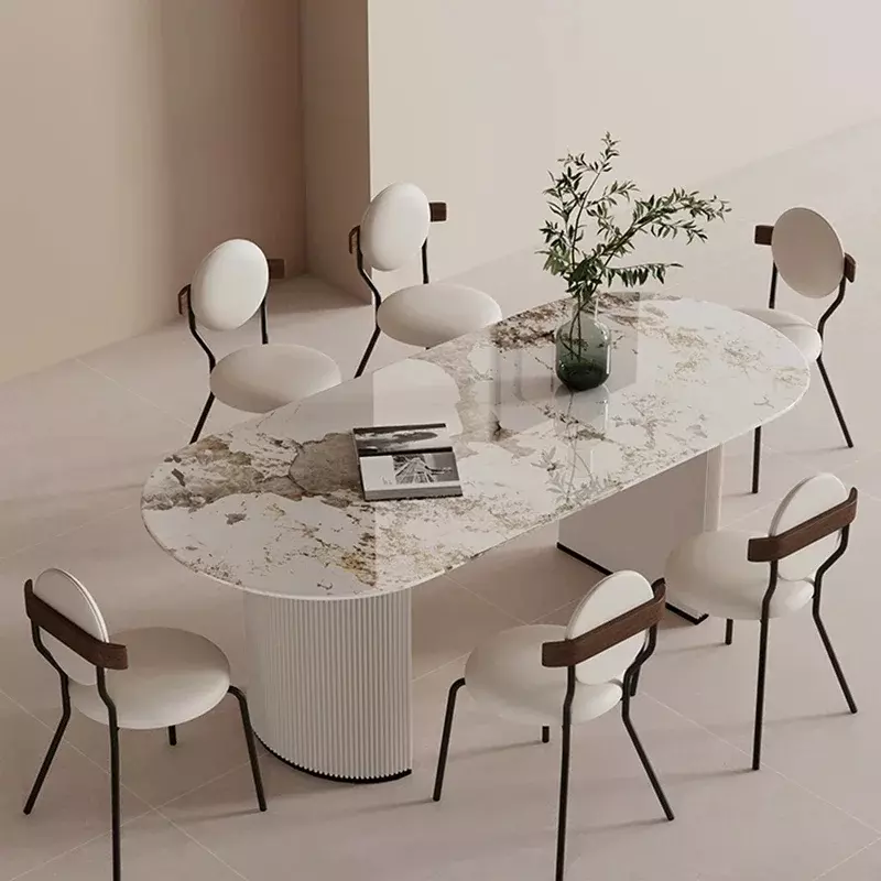 Marble dining table (6) طاولة طعام رخام مع كراسي بتصميم مميز