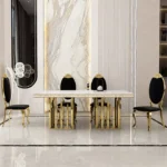 طاولة طعام رخامية مستطيلة مع كراسي فخمة - Image 3