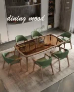 طاولة طعام خشبية بسطح زجاجي مع كراسي شيك - Image 4