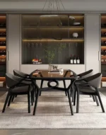 طاولة طعام خشبية بسطح زجاجي مع كراسي شيك - Image 7