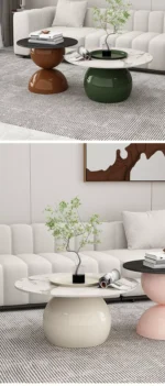 طاولة قهوة من رخام على شكل دائري - Image 2