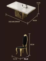 طاولة طعام رخامية مستطيلة مع كراسي فخمة - Image 7