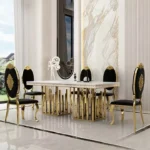 طاولة طعام رخامية مستطيلة مع كراسي فخمة - Image 4