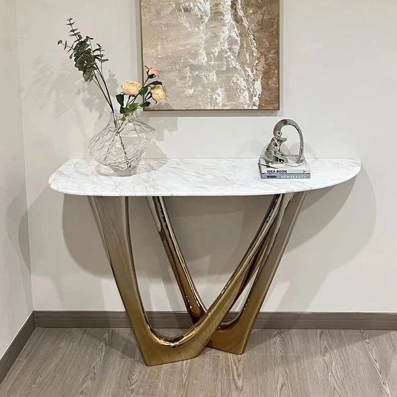 Console (1) طاولة كونسول بسطح رخامي راقي - Image 1