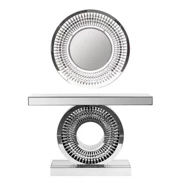 طاولة مدخل كريستال بمرآة زجاجية فضية