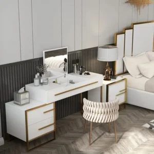 طاولة تسريحة مع تخزين ومرآة قابلة للفتح