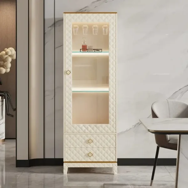 خزانة بار مودرن مع إضاءة وأبواب زجاجية