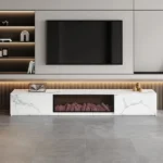 طاولة تلفاز خشبي مع مدفأة كهربائية