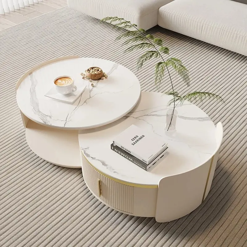 Coffee table (1) طاولة قهوة دائرية بسطح من رخام - Image 1