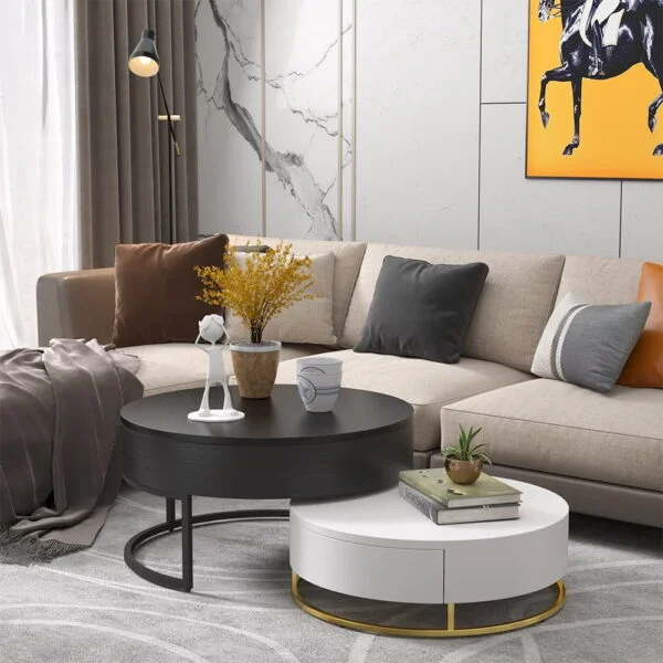 طاولة قهوة مستديرة عصرية مع مساحة تخزين