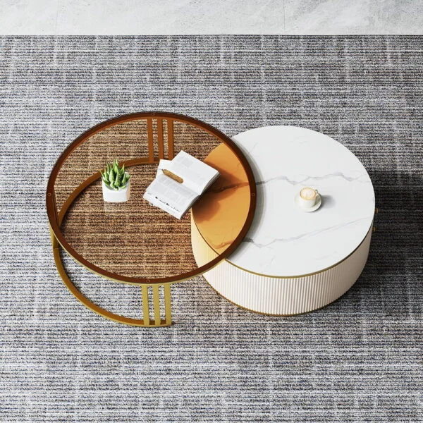 طاولة قهوة دائرية عصرية بسطح من الرخام