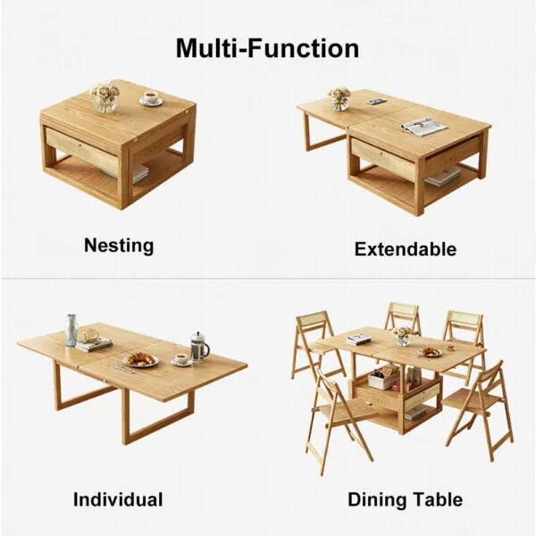 طاولة قهوة قابلة للطي من الخشب على الطراز الاسكندافي