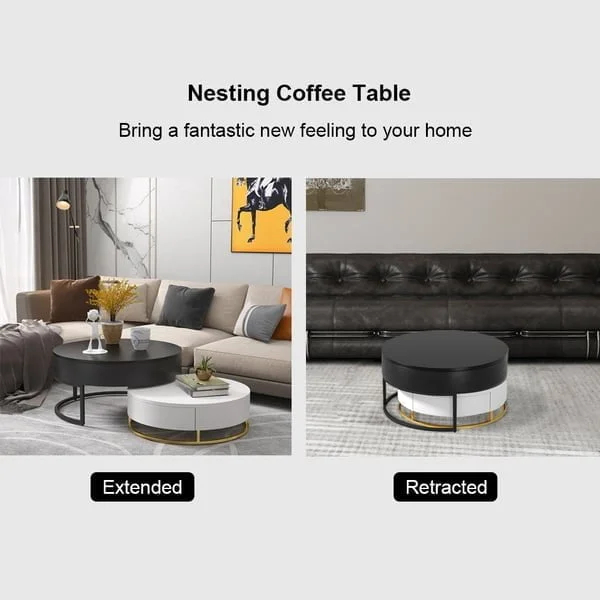 طاولة قهوة مستديرة عصرية مع مساحة تخزين