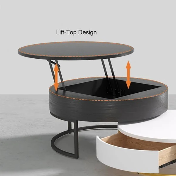 طاولة قهوة مستديرة عصرية مع مساحة تخزين