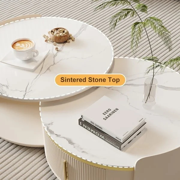 طاولة قهوة دائرية بسطح من رخام