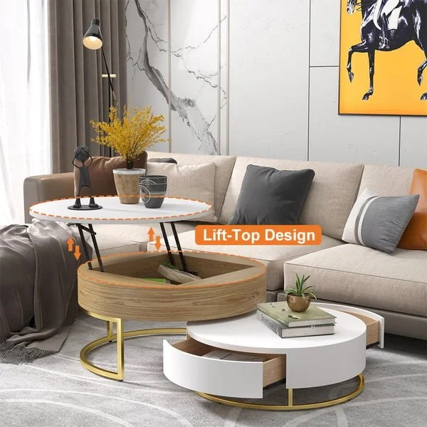 طاولة قهوة مستديرة عصرية مع سطح قابل للرفع