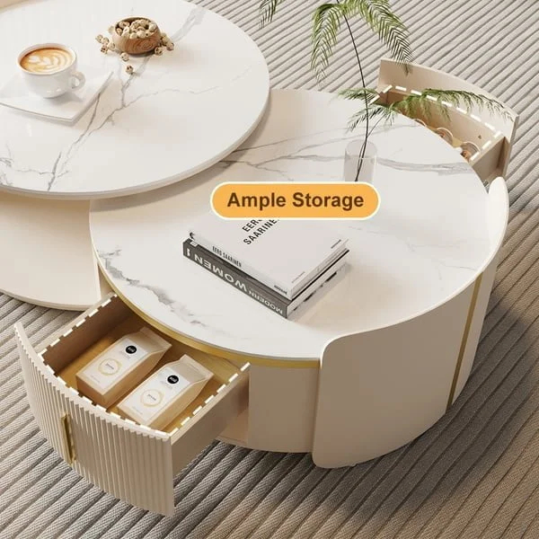 طاولة قهوة دائرية بسطح من رخام