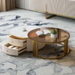 طاولة قهوة دائرية عصرية بسطح من الرخام