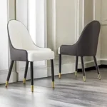 كرسي طاولة طعام عصري من الجلد مع أرجل معدنية