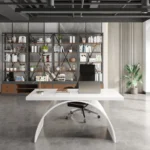 طاولة مكتب بشكل مستطيل مع قاعدة منحنية