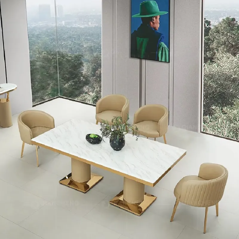 طاولة-طعام-بقاعدة-ستيل-مع-كراسي-مريحة طاولة طعام بقاعدة ستيل مع كراسي مريحة