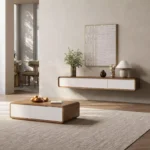 طاولة تلفاز بتصميم معلق بالجدار