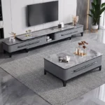 طقم طاولة قهوة مع تلفاز بتصميم مودرن