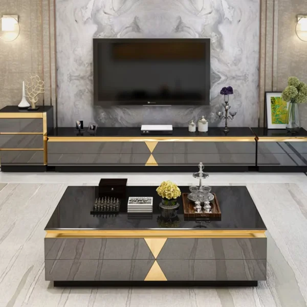 طقم طاولة قهوة مع تلفاز بتصميم انيق