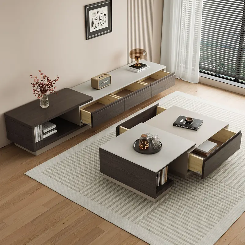 طقم طاولة قهوة مع تلفاز كلاسيك