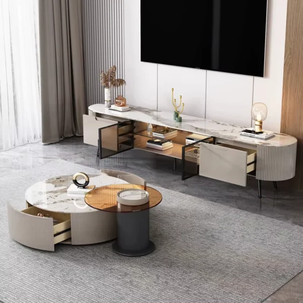 طقم طاولات تلفاز مع قهوة بتصميم عصري