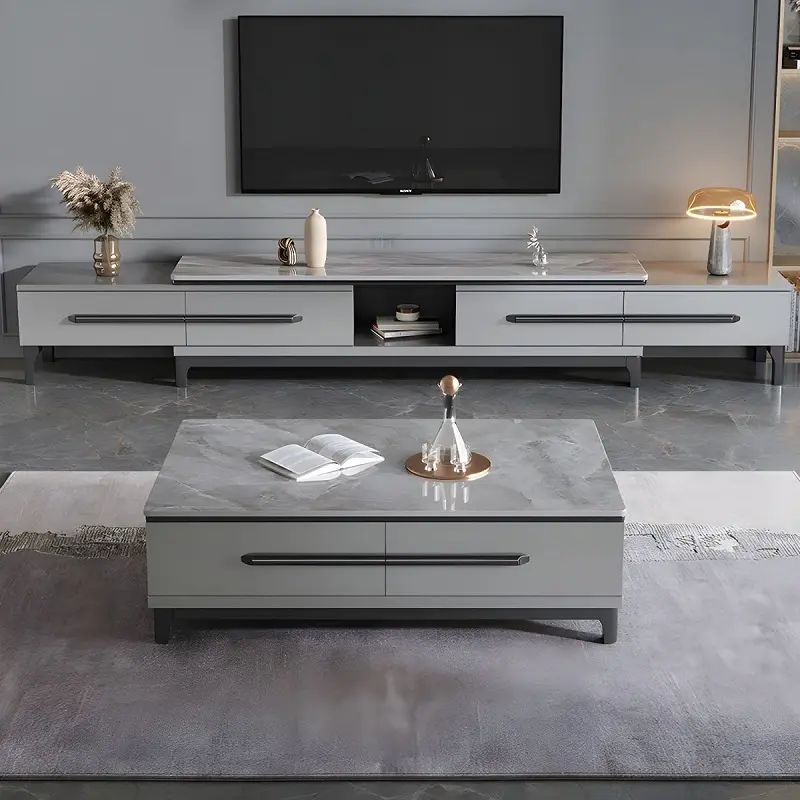 Table set (8) طقم طاولة قهوة مع تلفاز بتصميم مودرن