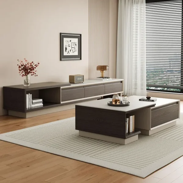 طقم طاولة قهوة مع تلفاز كلاسيك