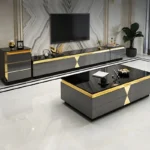 طقم طاولة قهوة مع تلفاز بتصميم انيق